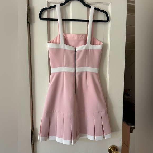 NWT Alice + Olivia Clarine square neck pleated mini dress pink & white sz 0 - Picture 3 of 8